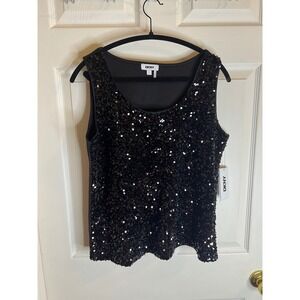 DKNY Black‎ Sequin Sleeveless Tank Top Blouse Women's L New With Tags MSRP $79